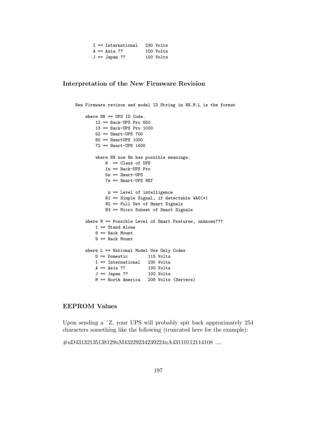 APC UPS control system manual Interpretation of the New Firmware Revision, Eeprom Values 