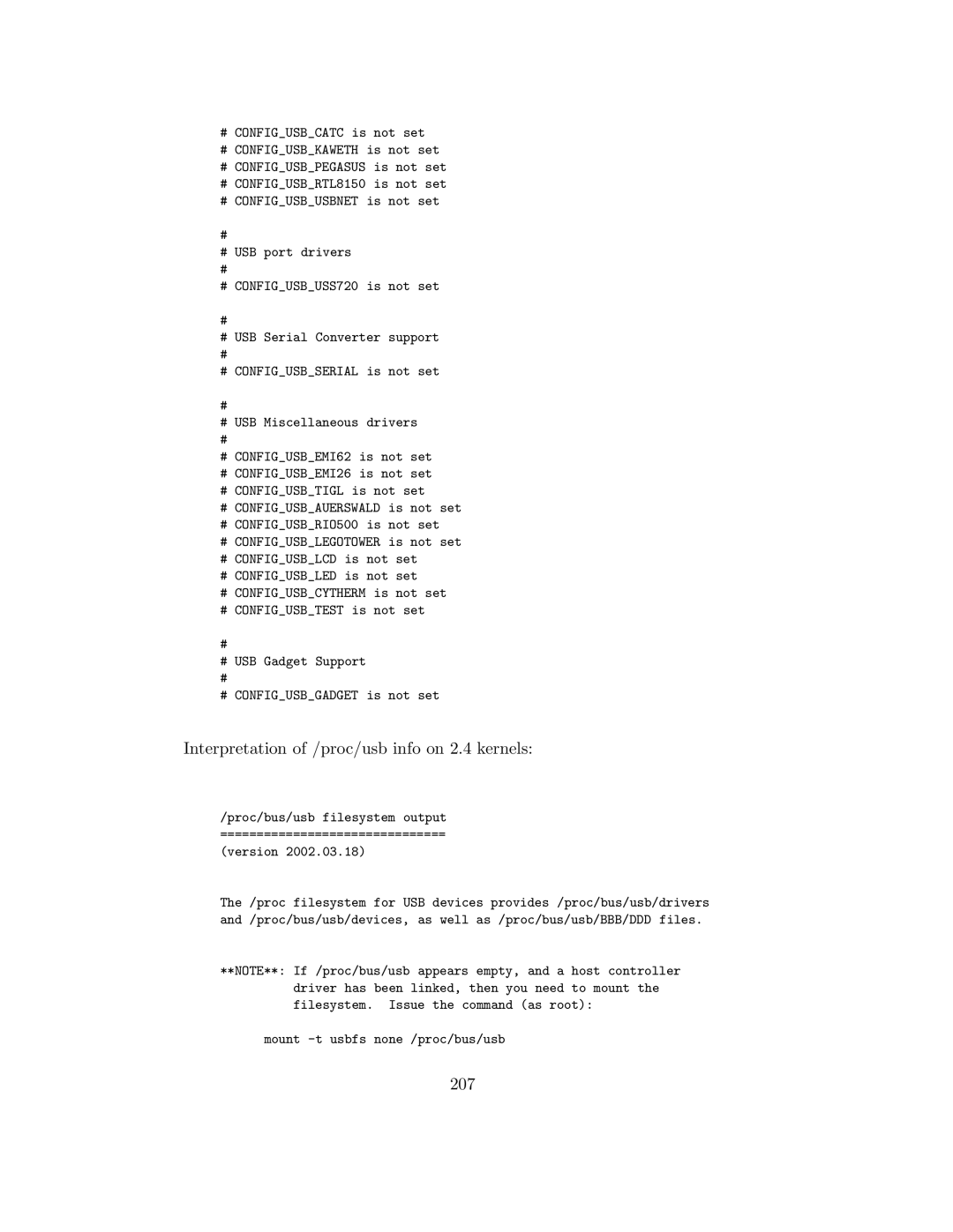 APC UPS control system manual Interpretation of /proc/usb info on 2.4 kernels, 207 