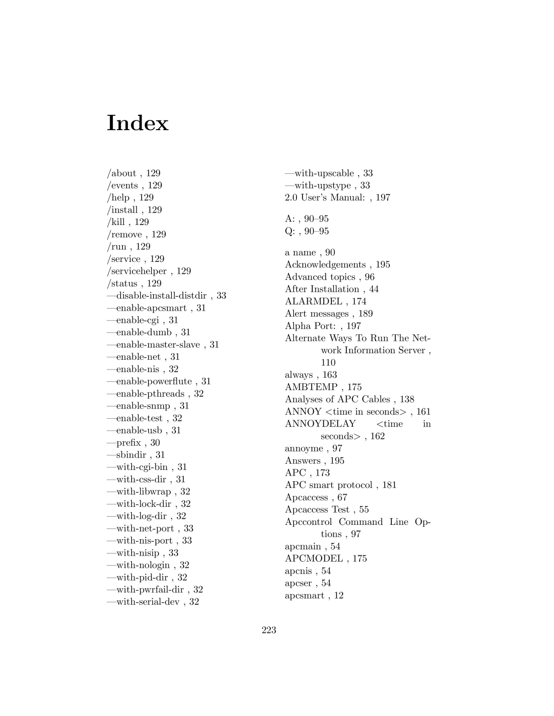 APC UPS control system manual Index 
