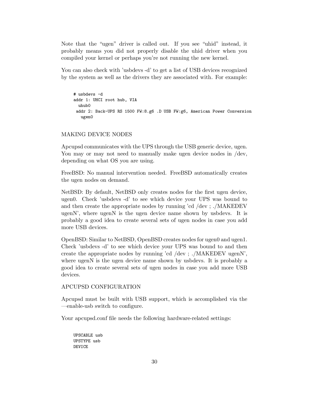 APC UPS control system manual Making Device Nodes, Apcupsd Configuration 