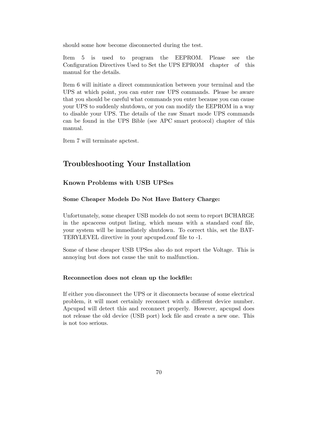 APC UPS control system manual Troubleshooting Your Installation, Known Problems with USB UPSes 