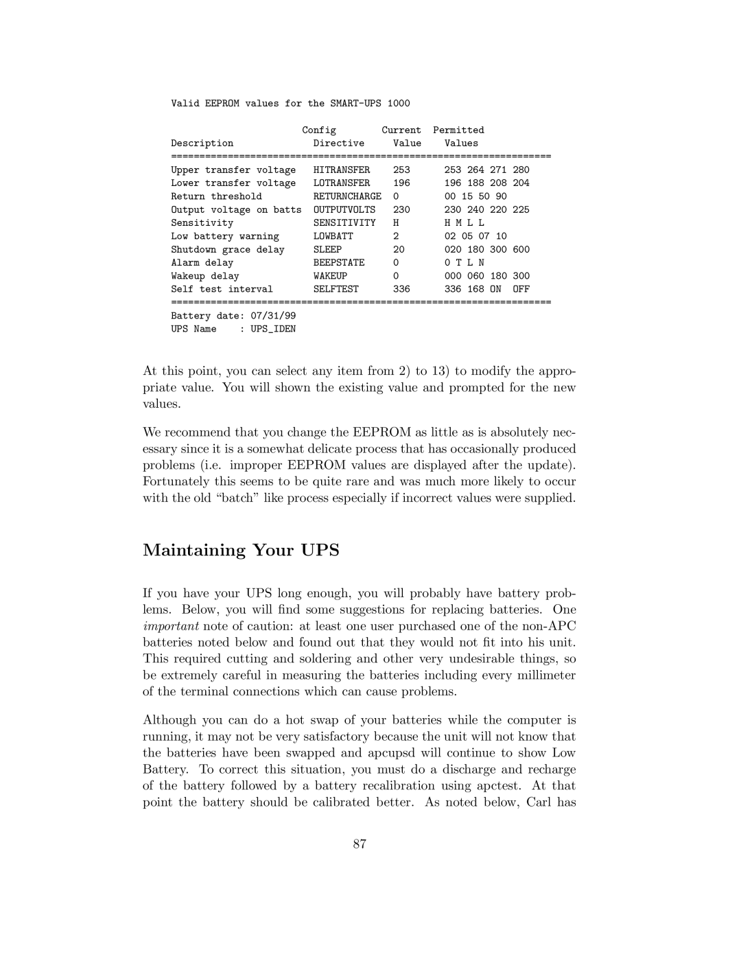 APC UPS control system manual Maintaining Your UPS 