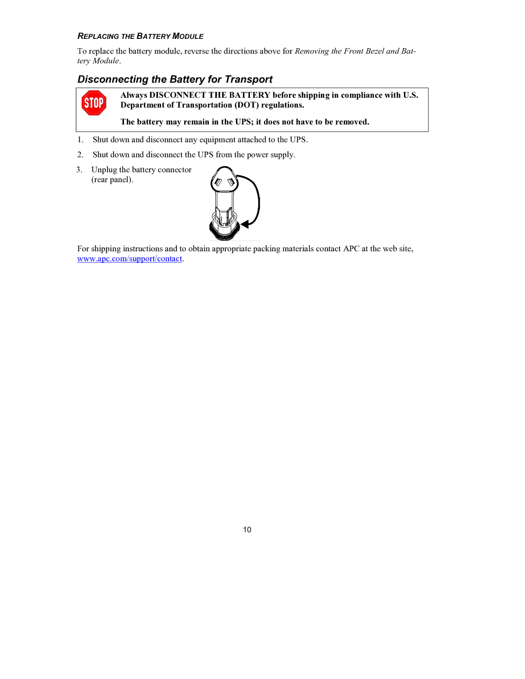 APC UPS user manual Disconnecting the Battery for Transport 