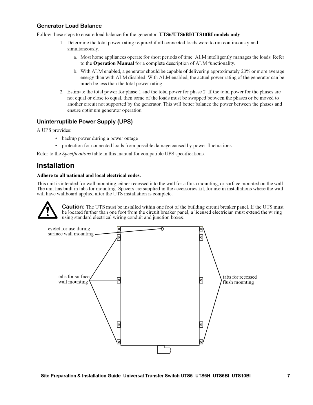 APC UTS6BI, UTS10BI, UTS6H manual Installation, Generator Load Balance, Uninterruptible Power Supply UPS 