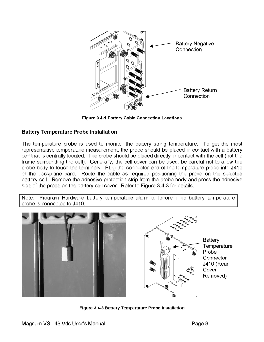 APC VS 50, VS 100 user manual Battery Temperature Probe Installation, Battery Cable Connection Locations 