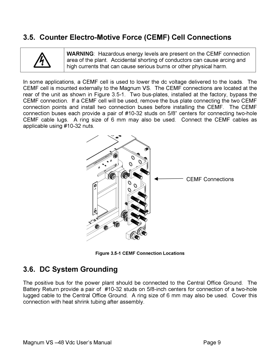 APC VS 100, VS 50 user manual Counter Electro-Motive Force Cemf Cell Connections, DC System Grounding 