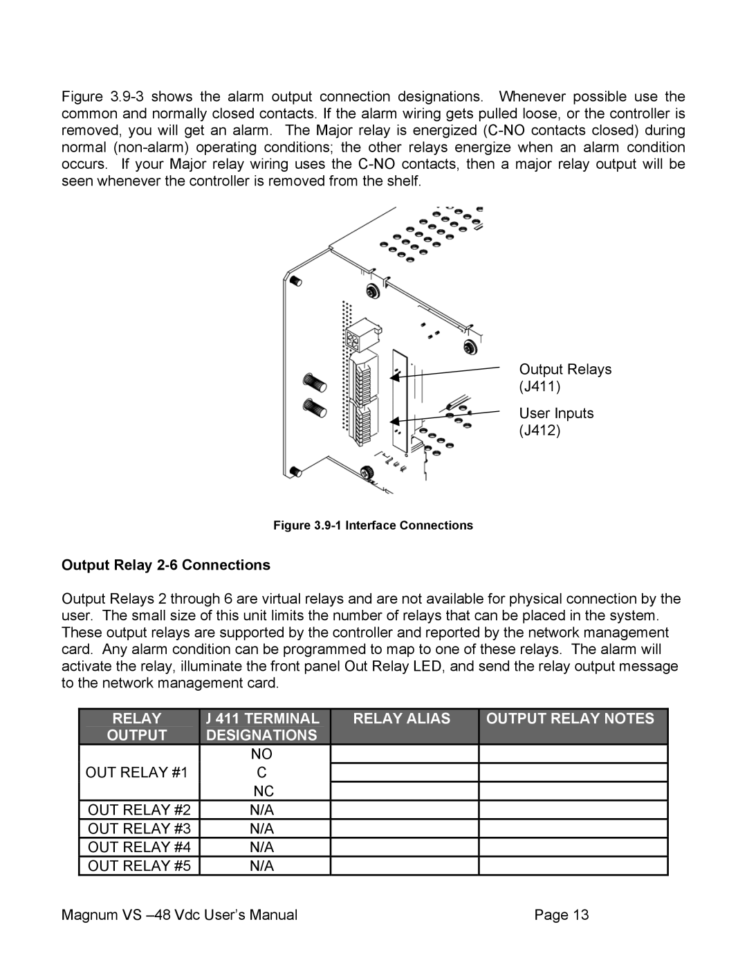 APC VS 100, VS 50 user manual Output Relay 2-6 Connections, Relay Terminal Relay Alias Output Relay Notes Designations 