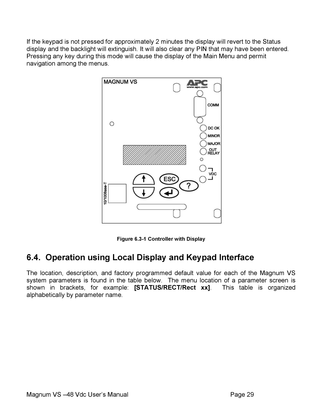 APC VS 100, VS 50 user manual Operation using Local Display and Keypad Interface, Controller with Display 