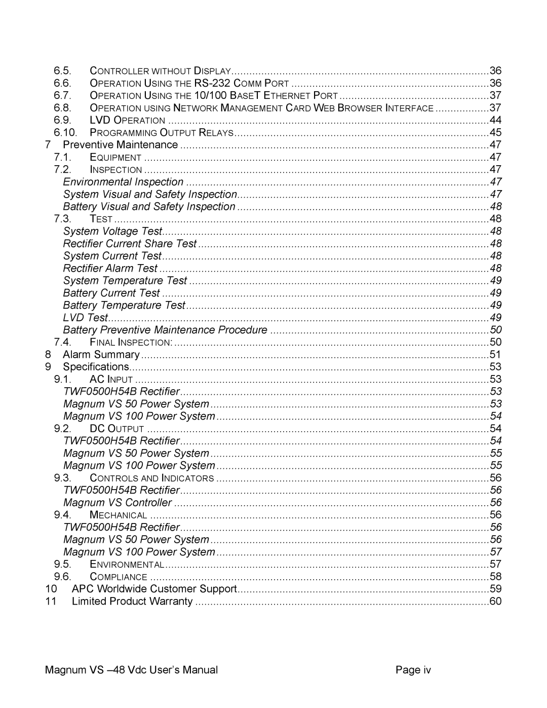 APC VS 100, VS 50 user manual TWF0500H54B Rectifier Magnum VS Controller 