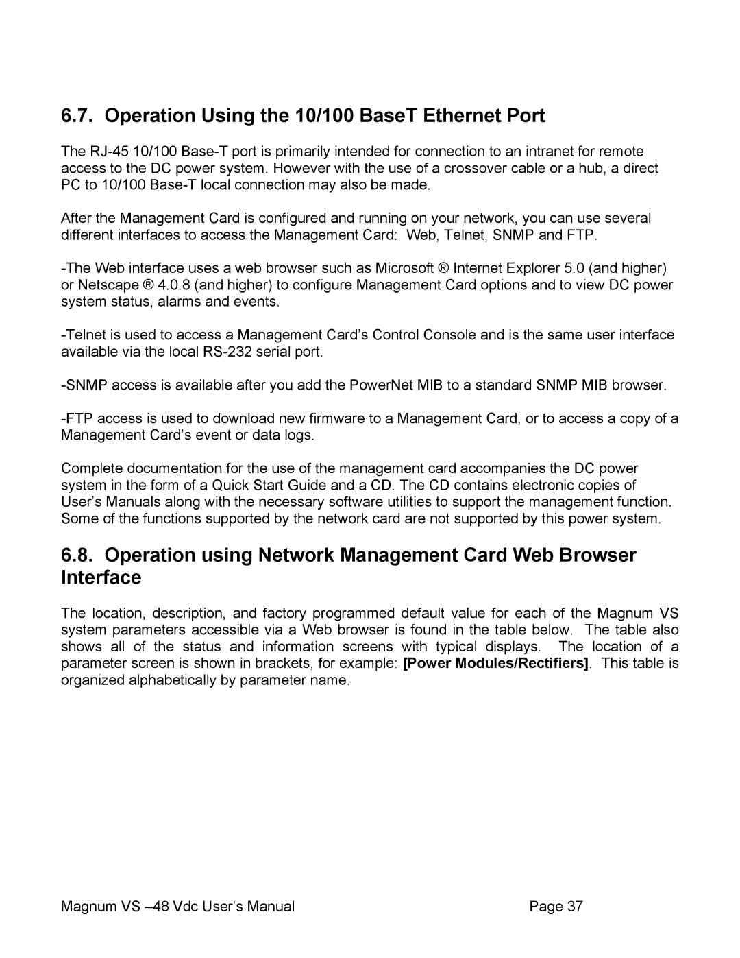 APC VS 100, VS 50 user manual Operation Using the 10/100 BaseT Ethernet Port 