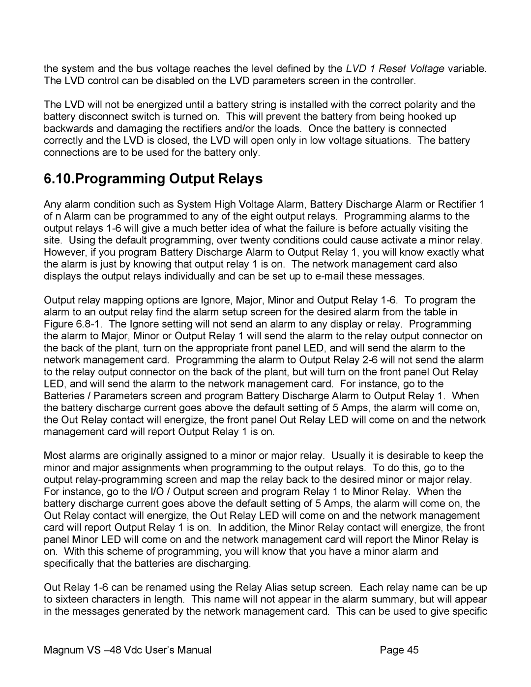 APC VS 100, VS 50 user manual Programming Output Relays 