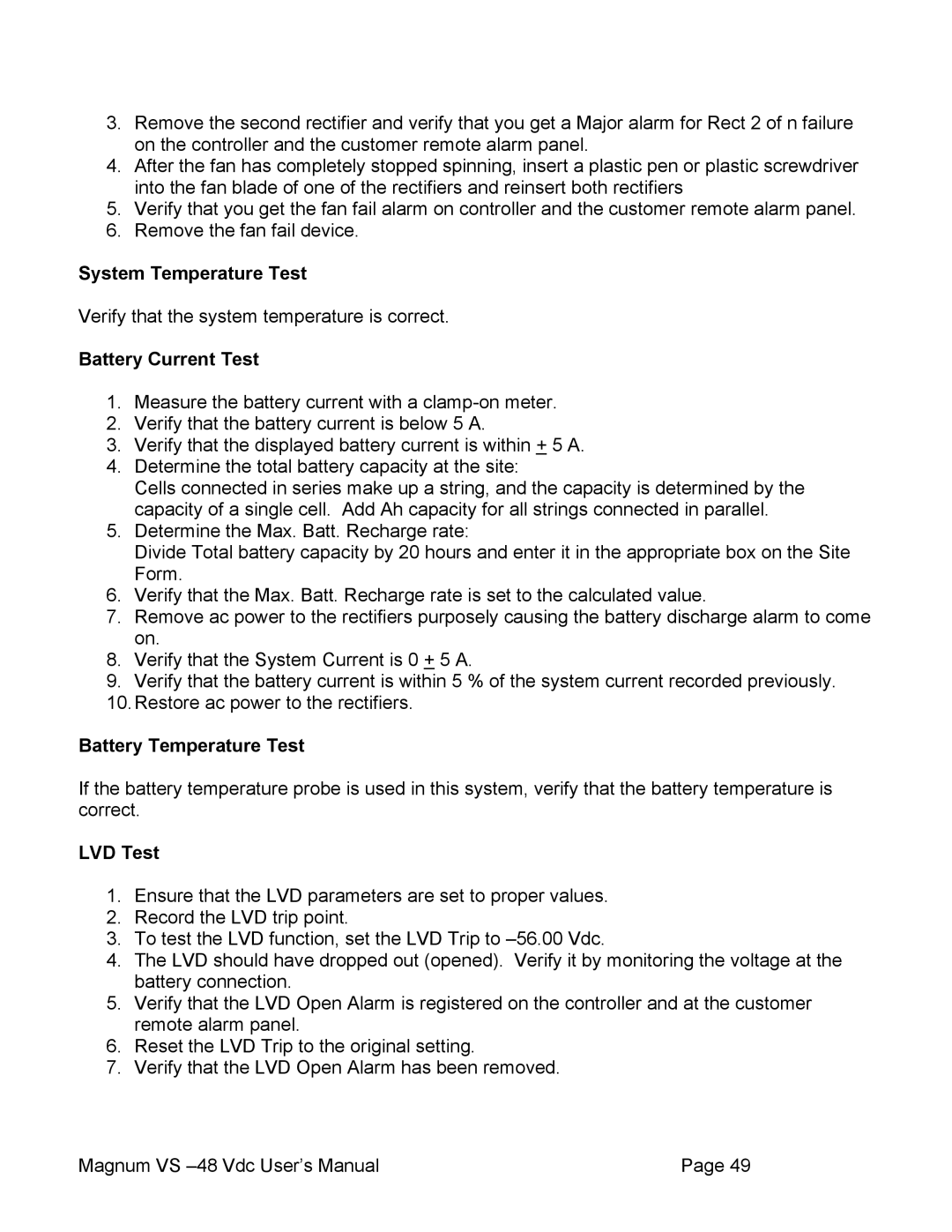 APC VS 100, VS 50 user manual System Temperature Test, Battery Current Test, Battery Temperature Test 