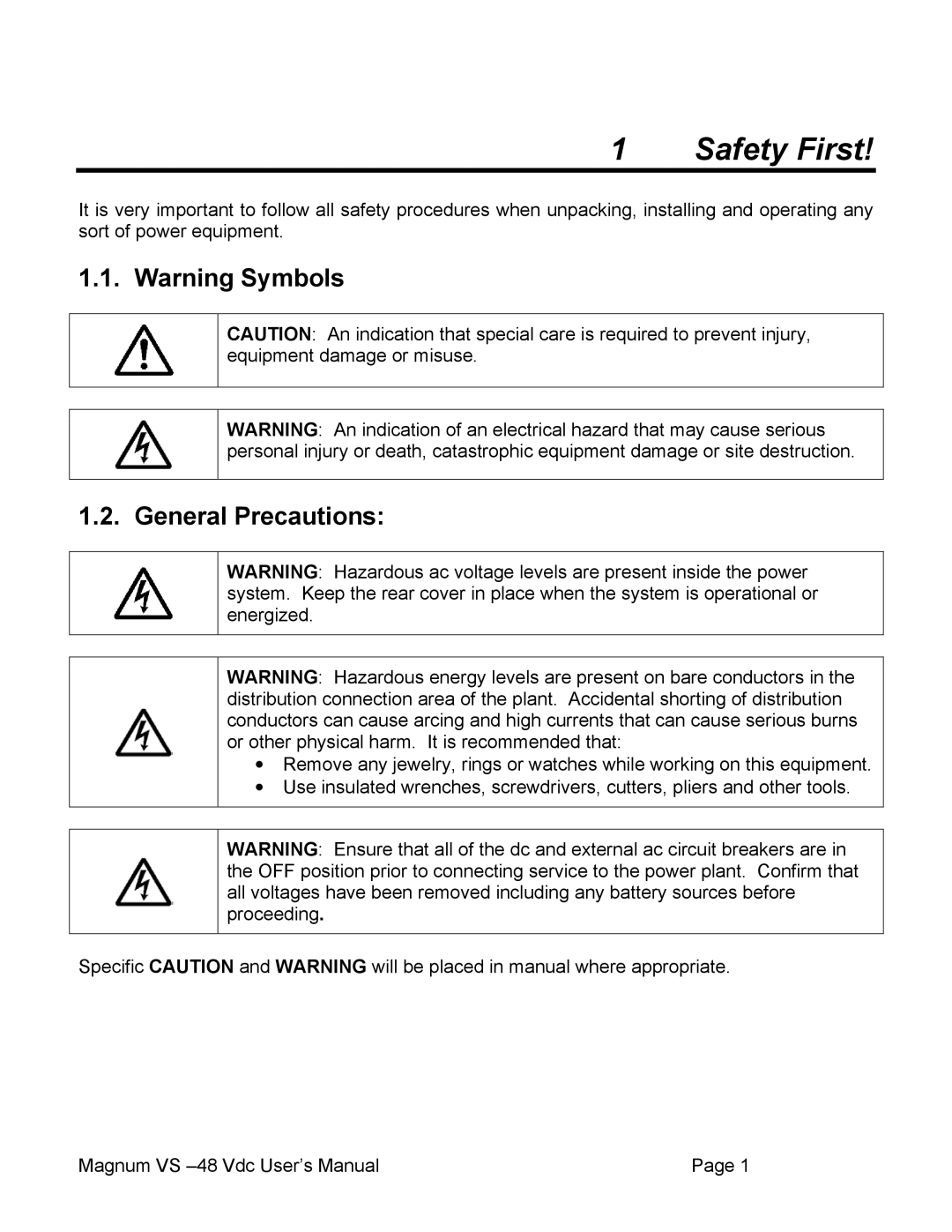 APC VS 100, VS 50 user manual Safety First, General Precautions 