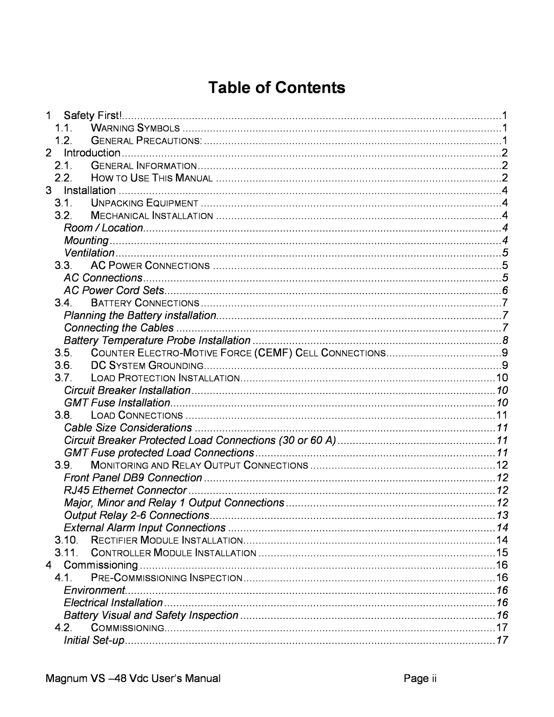 APC VS 100, VS 50 user manual Table of Contents 