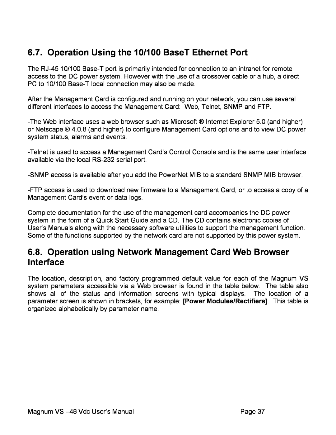 APC VS 100 Operation Using the 10/100 BaseT Ethernet Port, Operation using Network Management Card Web Browser Interface 