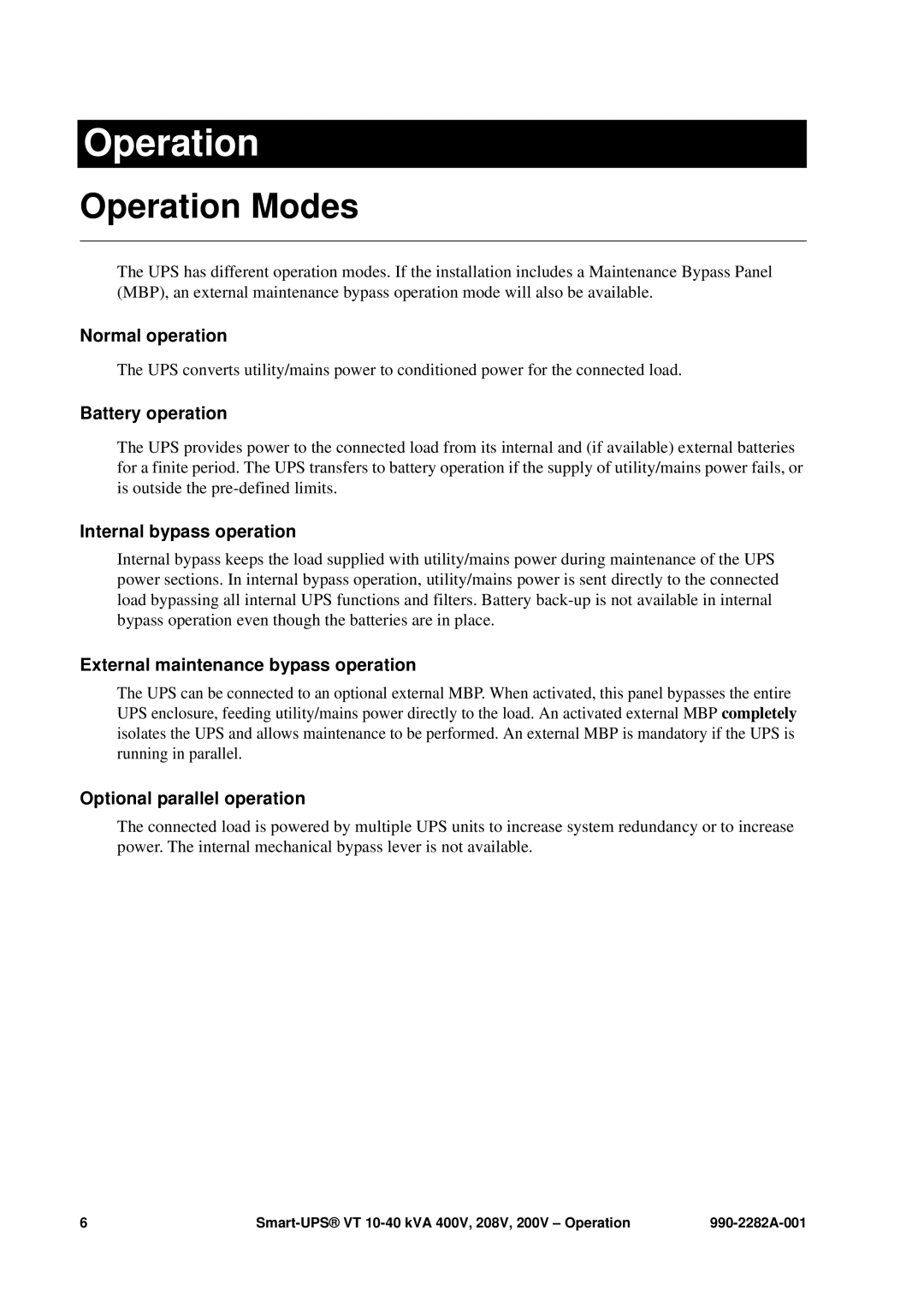 APC VT manual Operation Modes 