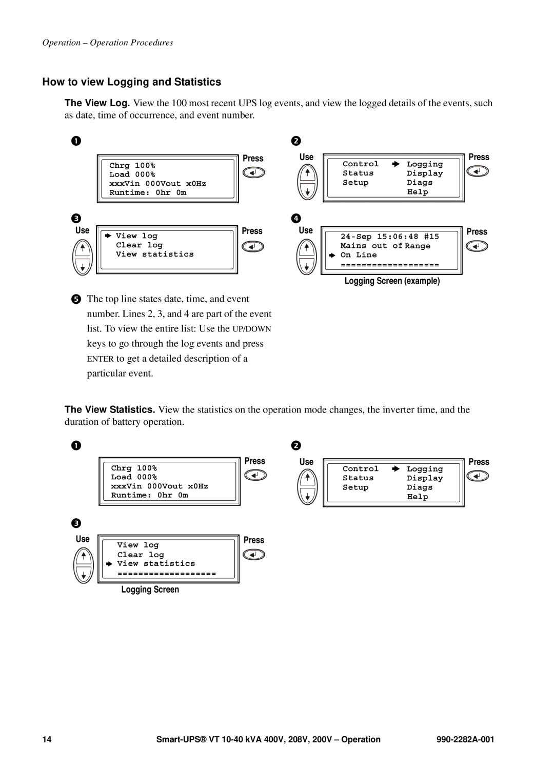 APC VT manual How to view Logging and Statistics 