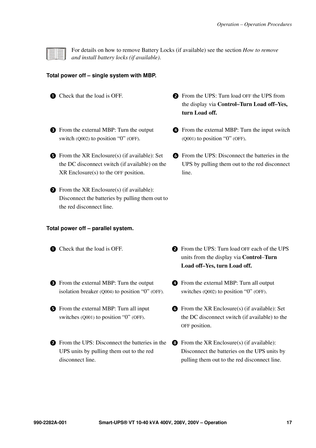 APC VT manual Load off-Yes, turn Load off 