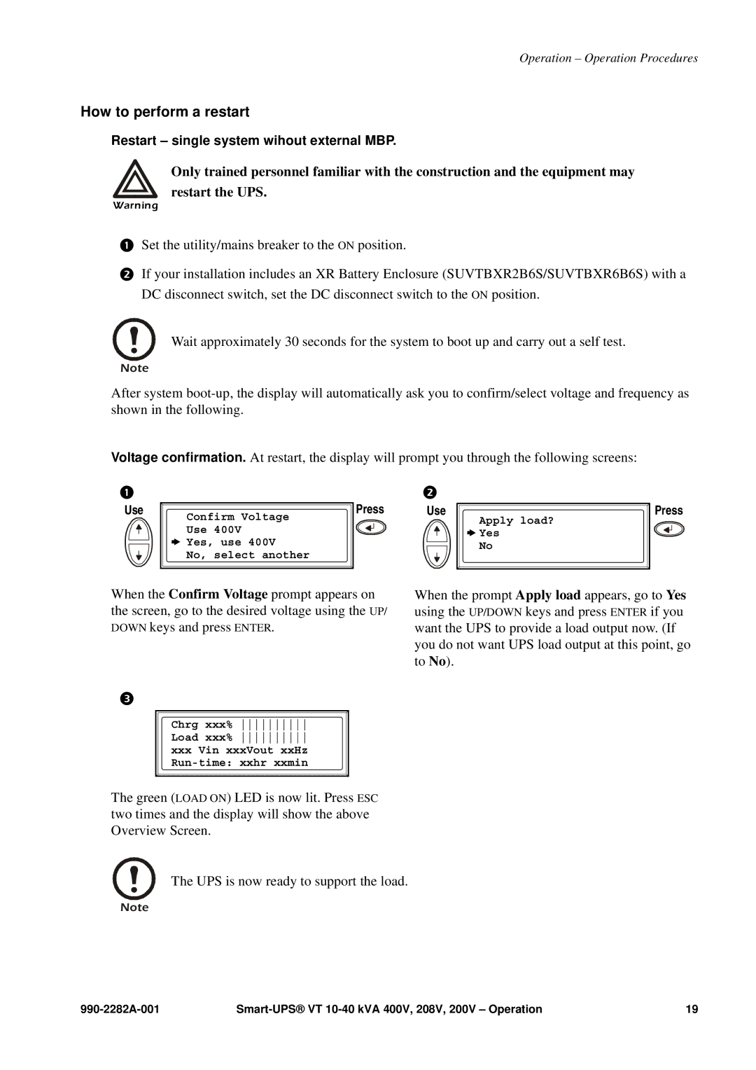 APC VT manual How to perform a restart 