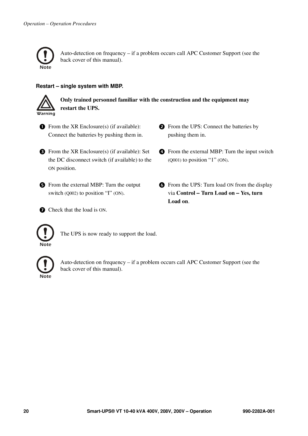 APC VT manual Restart single system with MBP 