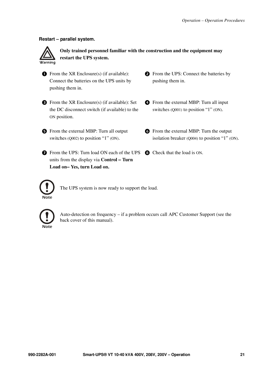 APC VT manual Load on- Yes, turn Load on 