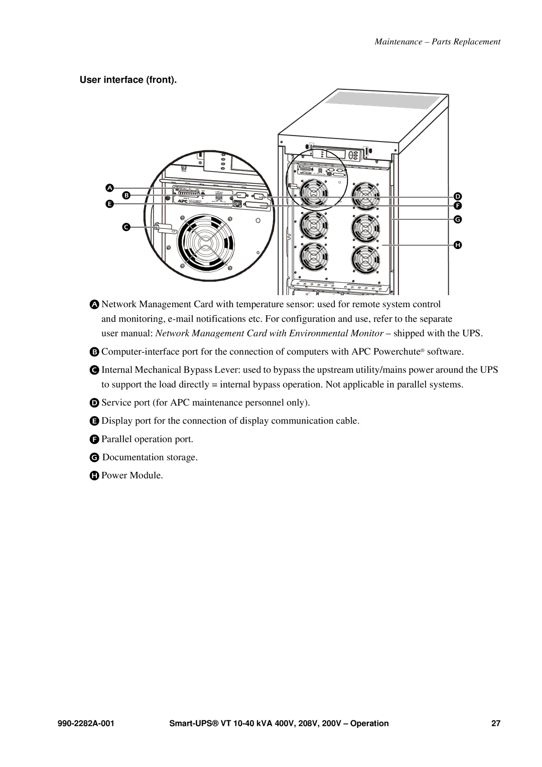 APC VT manual User interface front 