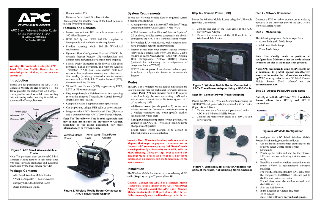 APC WMR1000GI user manual System Requirements, Introduction, Package Contents, Features and Benefits, Modes, Installation 