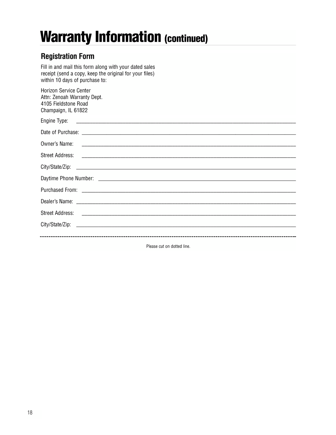 APC Zenoah instruction manual Registration Form 