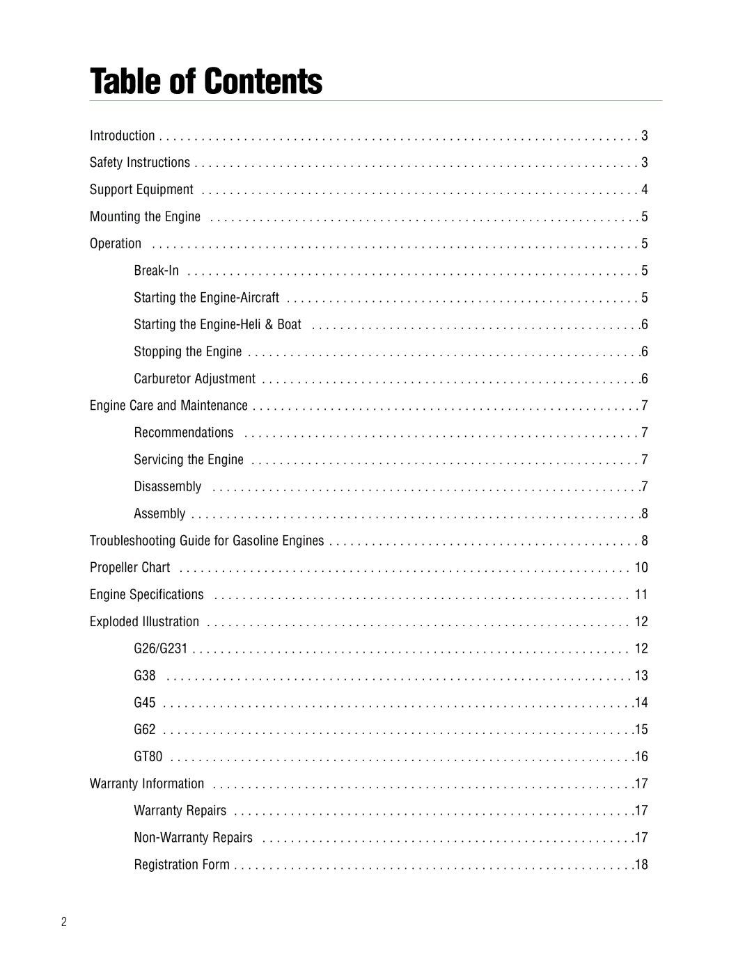 APC Zenoah instruction manual Table of Contents 