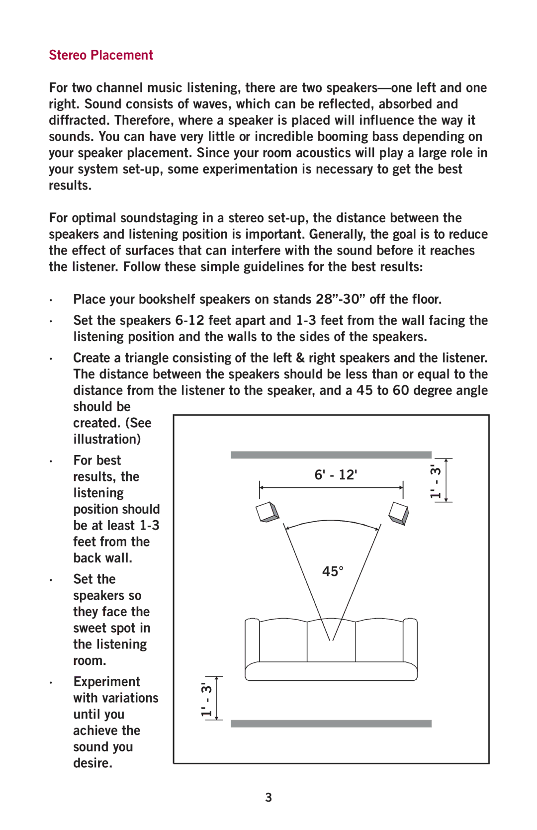 Aperion Audio Intimus Series owner manual Stereo Placement 