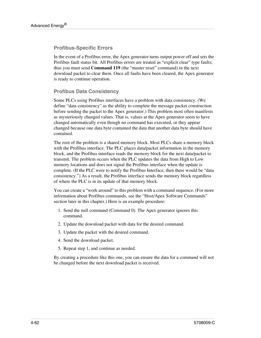 Apex Digital 5708009-C manual Profibus-Specific Errors 