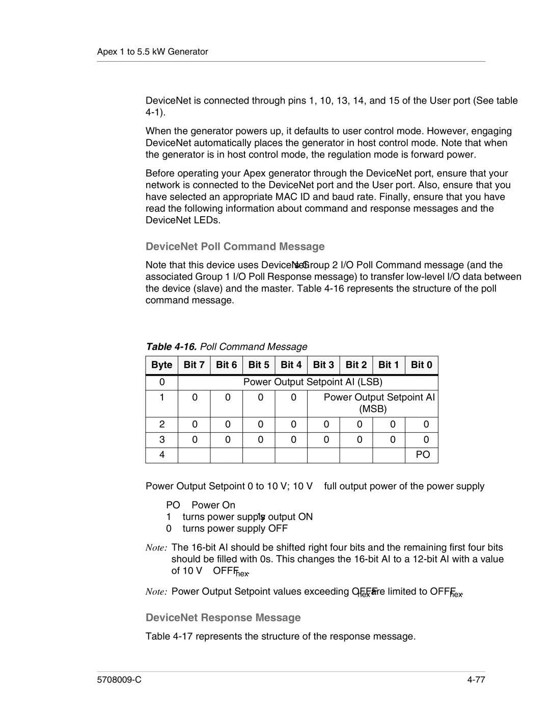 Apex Digital 5708009-C manual DeviceNet Poll Command Message, Byte Bit 