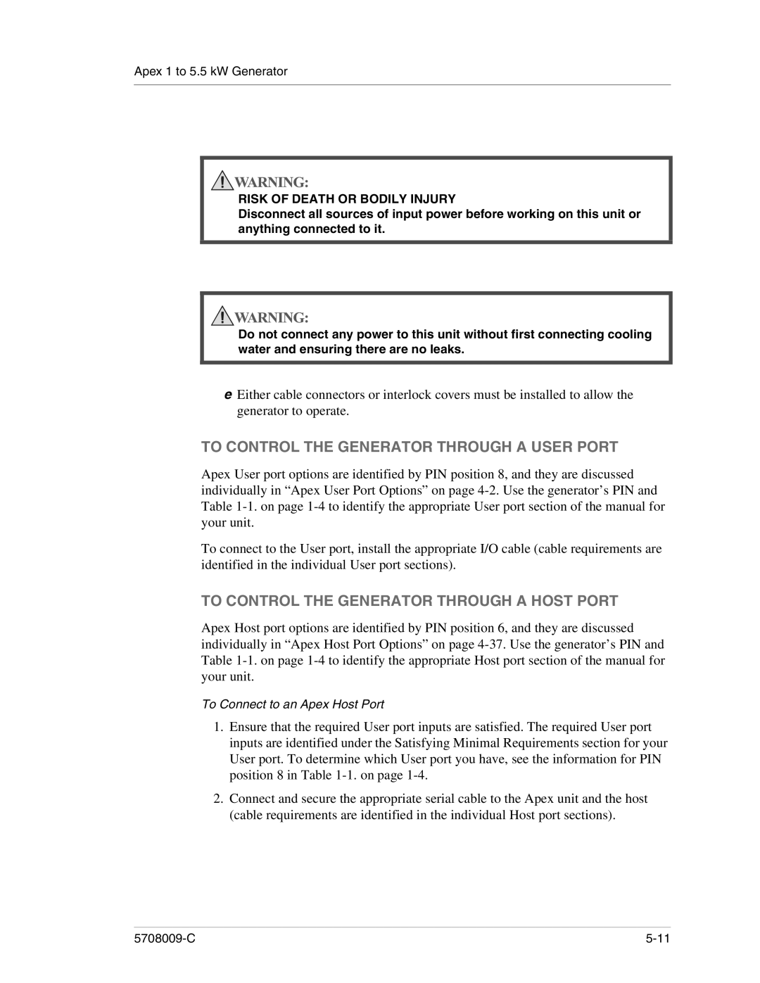 Apex Digital 5708009-C manual To Control the Generator Through a User Port, To Control the Generator Through a Host Port 