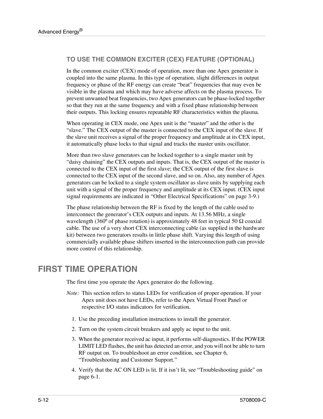 Apex Digital 5708009-C manual First Time Operation, To USE the Common Exciter CEX Feature Optional 