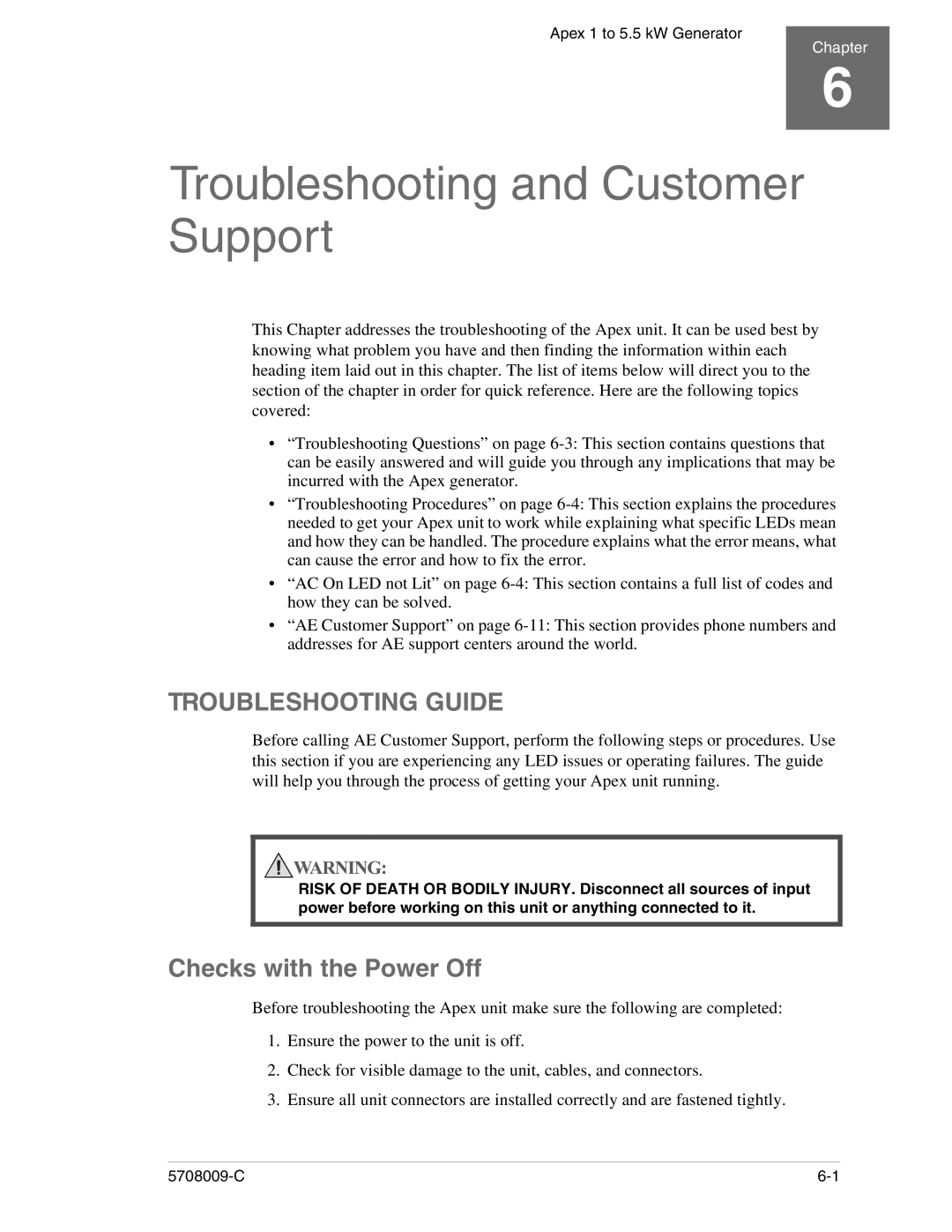 Apex Digital 5708009-C manual Troubleshooting Guide, Checks with the Power Off 