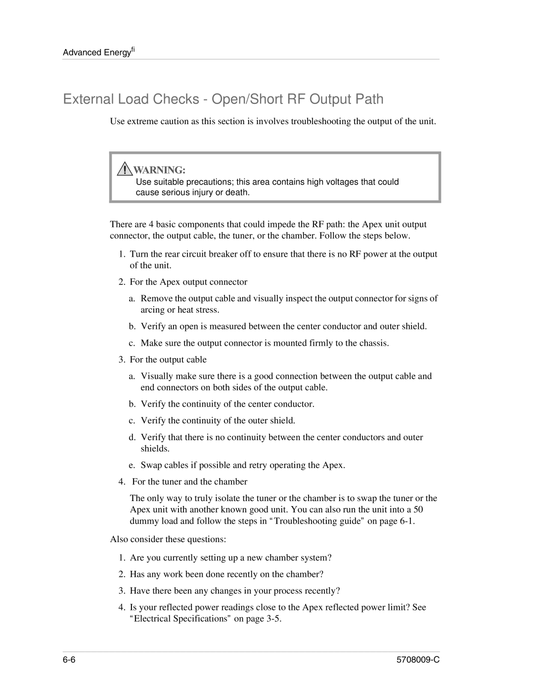 Apex Digital 5708009-C manual External Load Checks Open/Short RF Output Path 