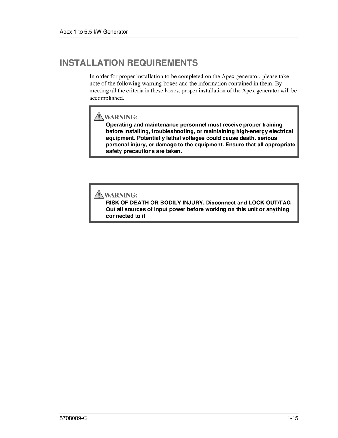 Apex Digital 5708009-C manual Installation Requirements 