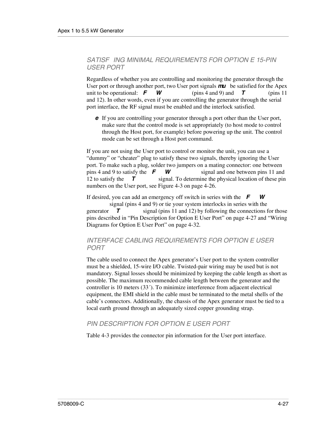 Apex Digital 5708009-C manual Interface Cabling Requirements for Option E User Port, PIN Description for Option E User Port 