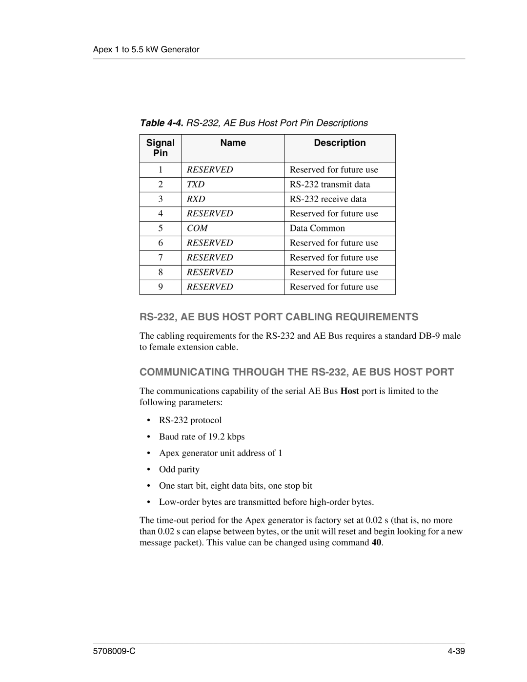 Apex Digital 5708009-C RS-232, AE BUS Host Port Cabling Requirements, Communicating Through the RS-232, AE BUS Host Port 