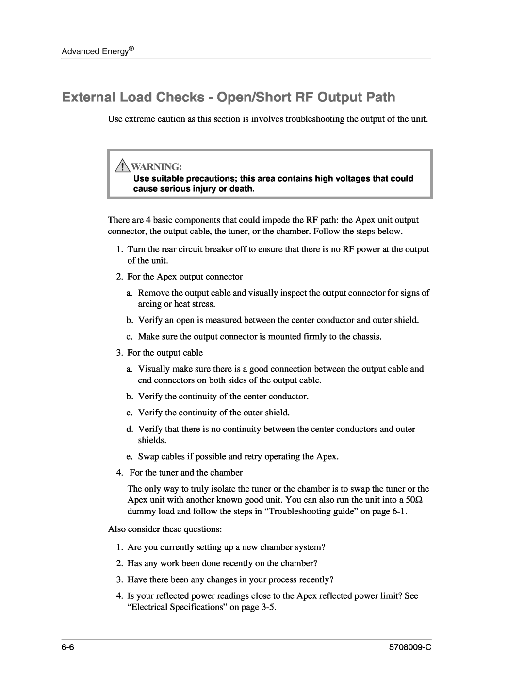 Apex Digital 5708009-C manual External Load Checks - Open/Short RF Output Path 