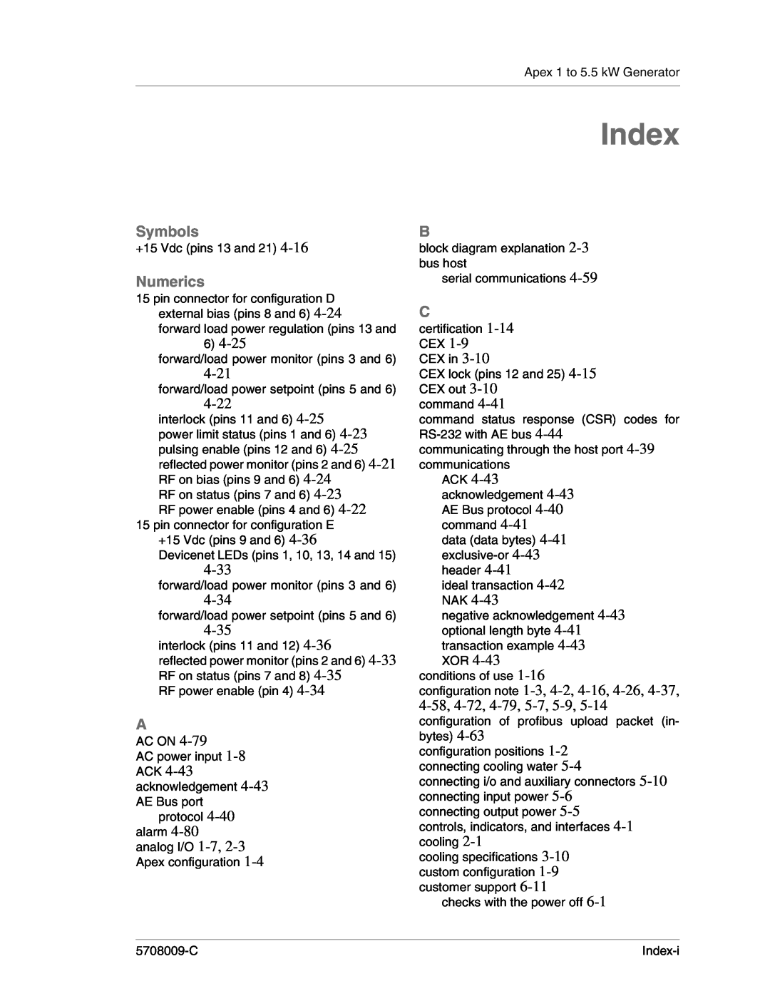 Apex Digital 5708009-C manual Symbols, Numerics, 4-21, 4-22, 4-33, 4-34, 4-35, Index 