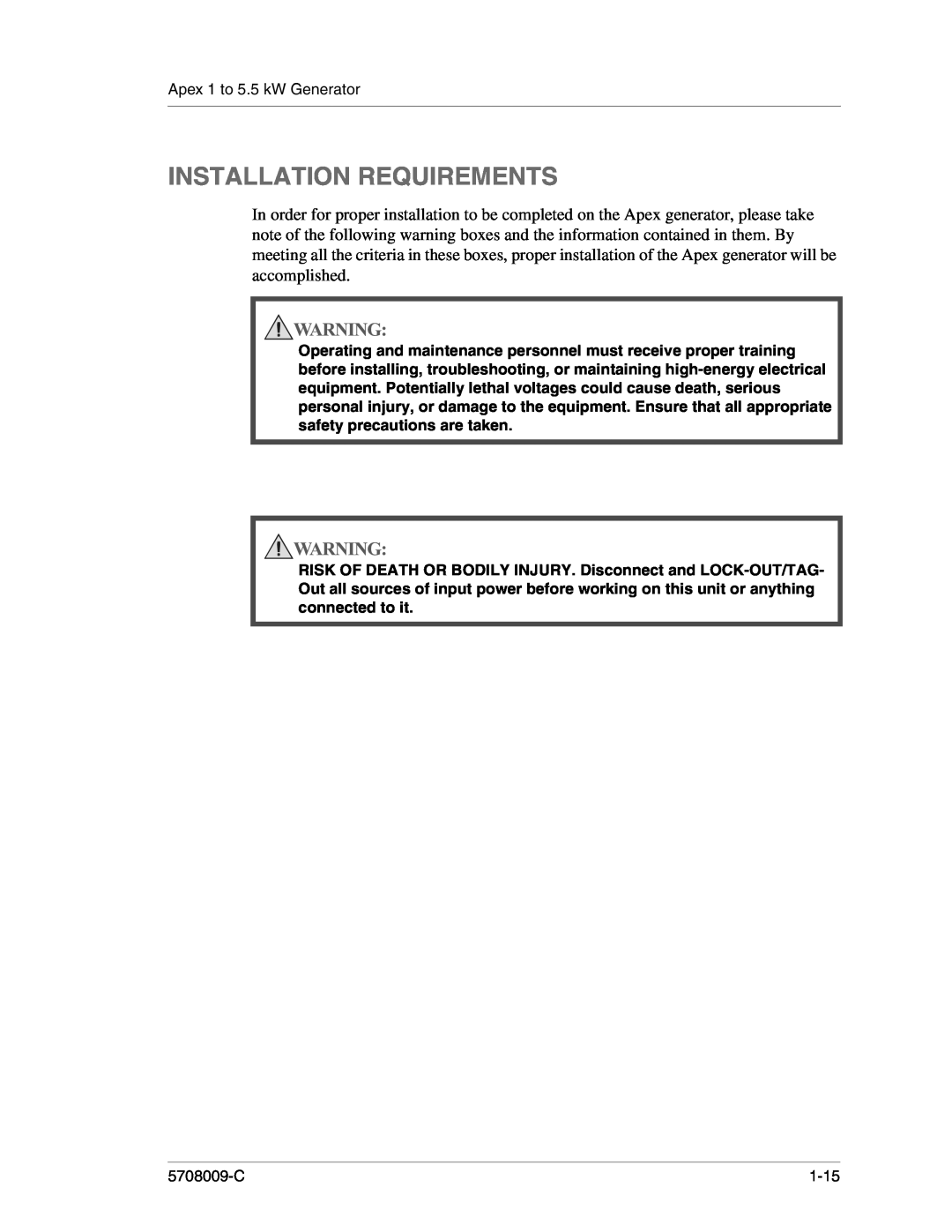 Apex Digital 5708009-C manual Installation Requirements 