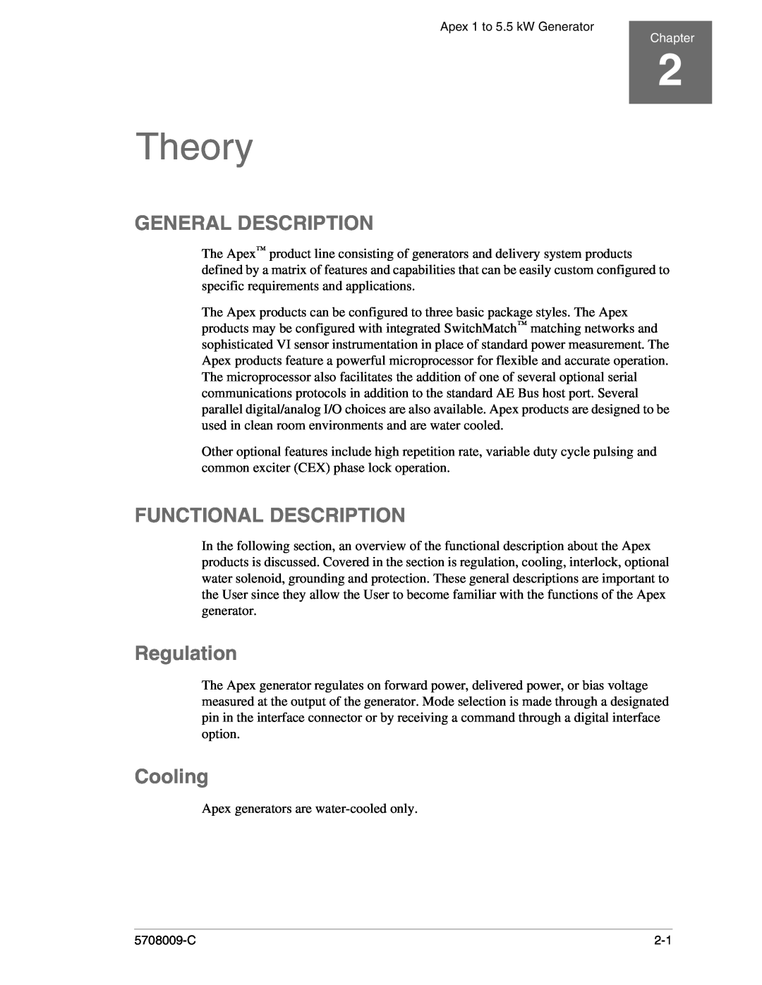 Apex Digital 5708009-C manual Theory, General Description, Functional Description, Regulation, Cooling 