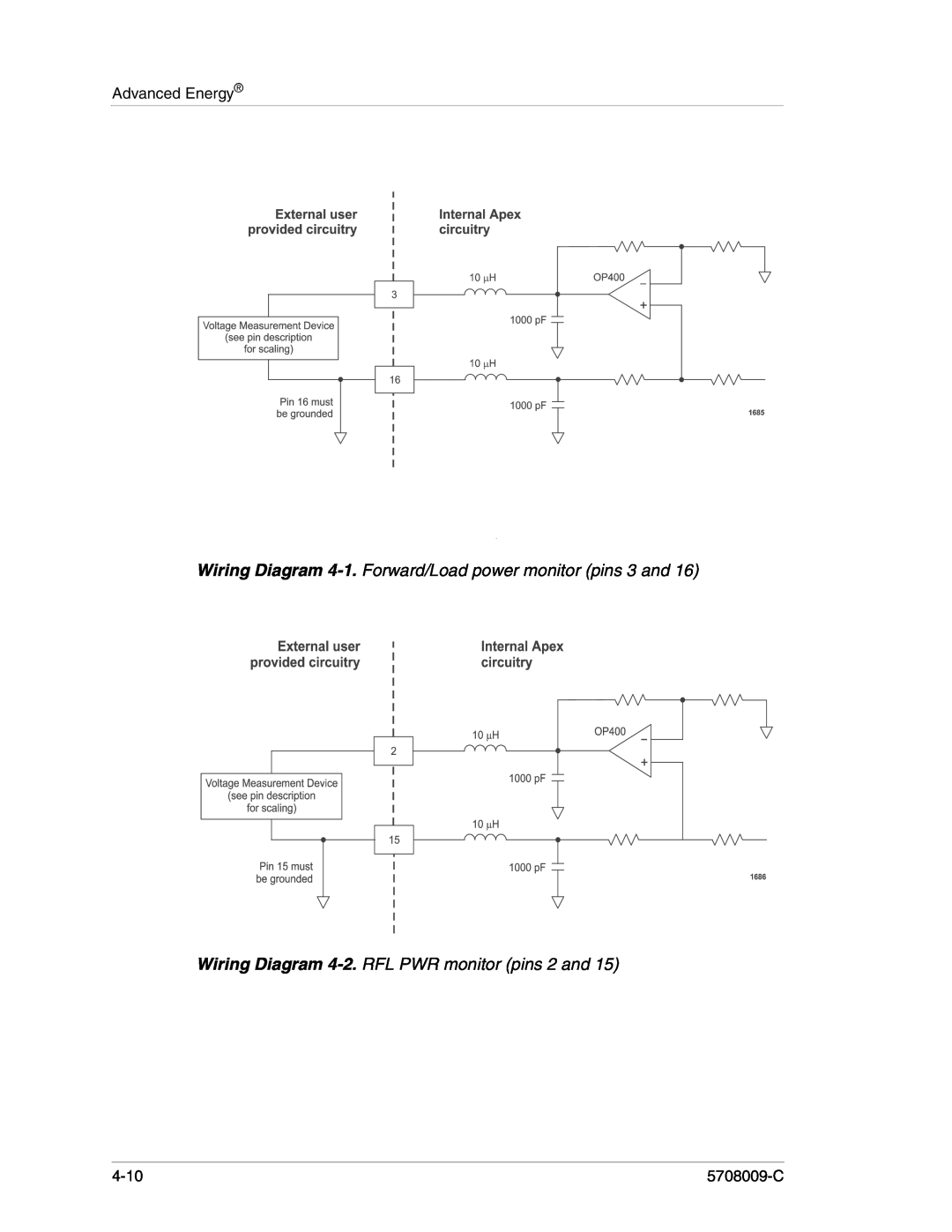 Apex Digital 5708009-C manual Wiring Diagram 4-1. Forward/Load power monitor pins 3 and, Advanced Energy, 4-10 