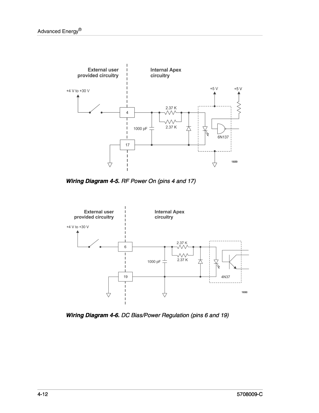 Apex Digital 5708009-C Wiring Diagram 4-5. RF Power On pins 4 and, Wiring Diagram 4-6. DC Bias/Power Regulation pins 6 and 