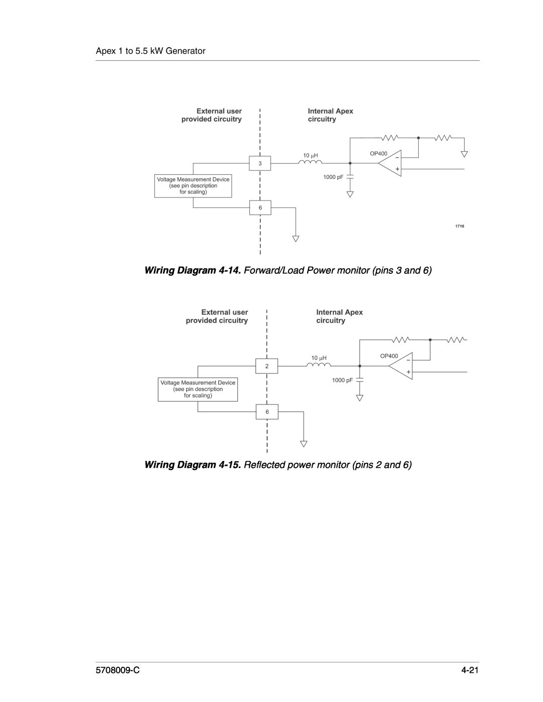 Apex Digital 5708009-C manual Wiring Diagram 4-14. Forward/Load Power monitor pins 3 and, Apex 1 to 5.5 kW Generator, 4-21 