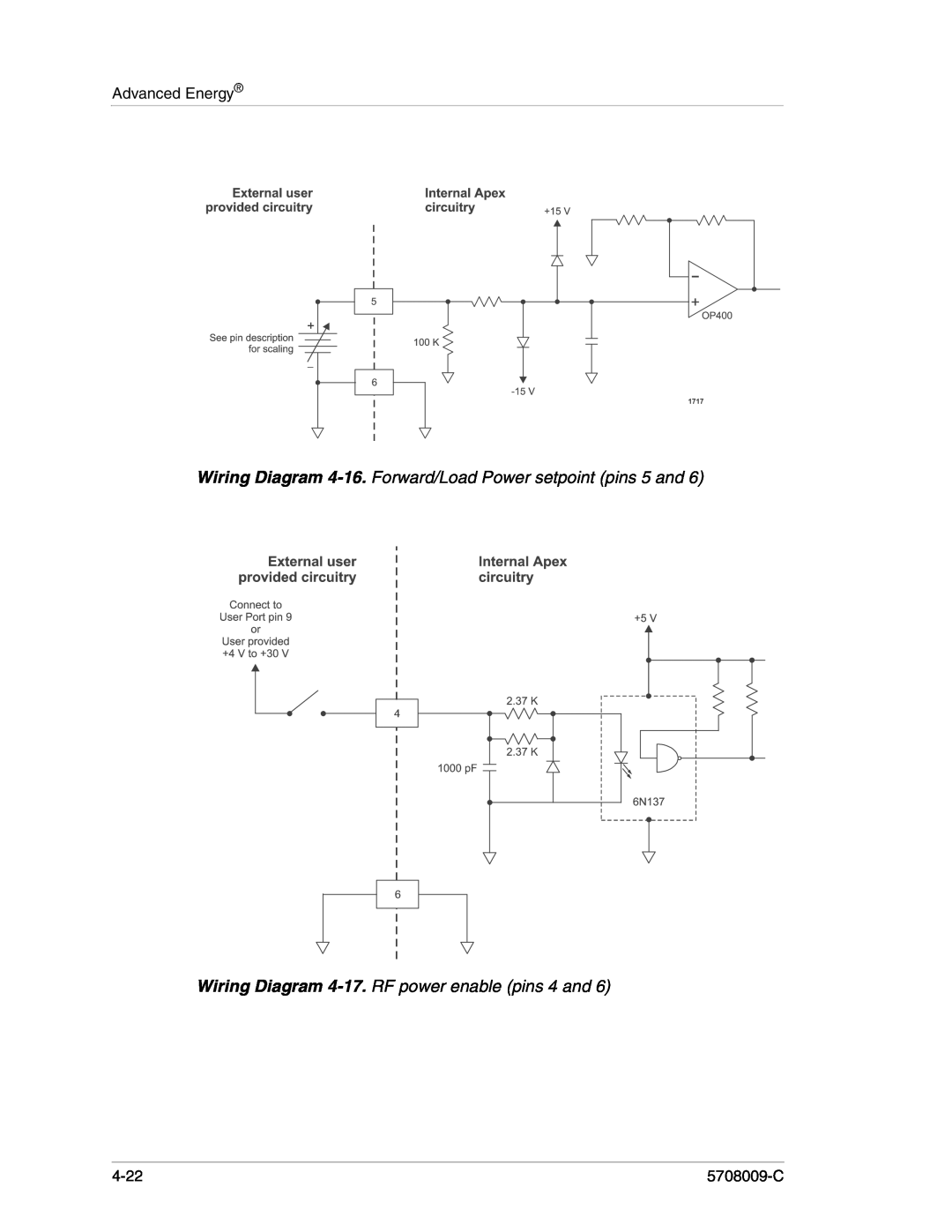 Apex Digital 5708009-C manual Wiring Diagram 4-16. Forward/Load Power setpoint pins 5 and, Advanced Energy, 4-22 