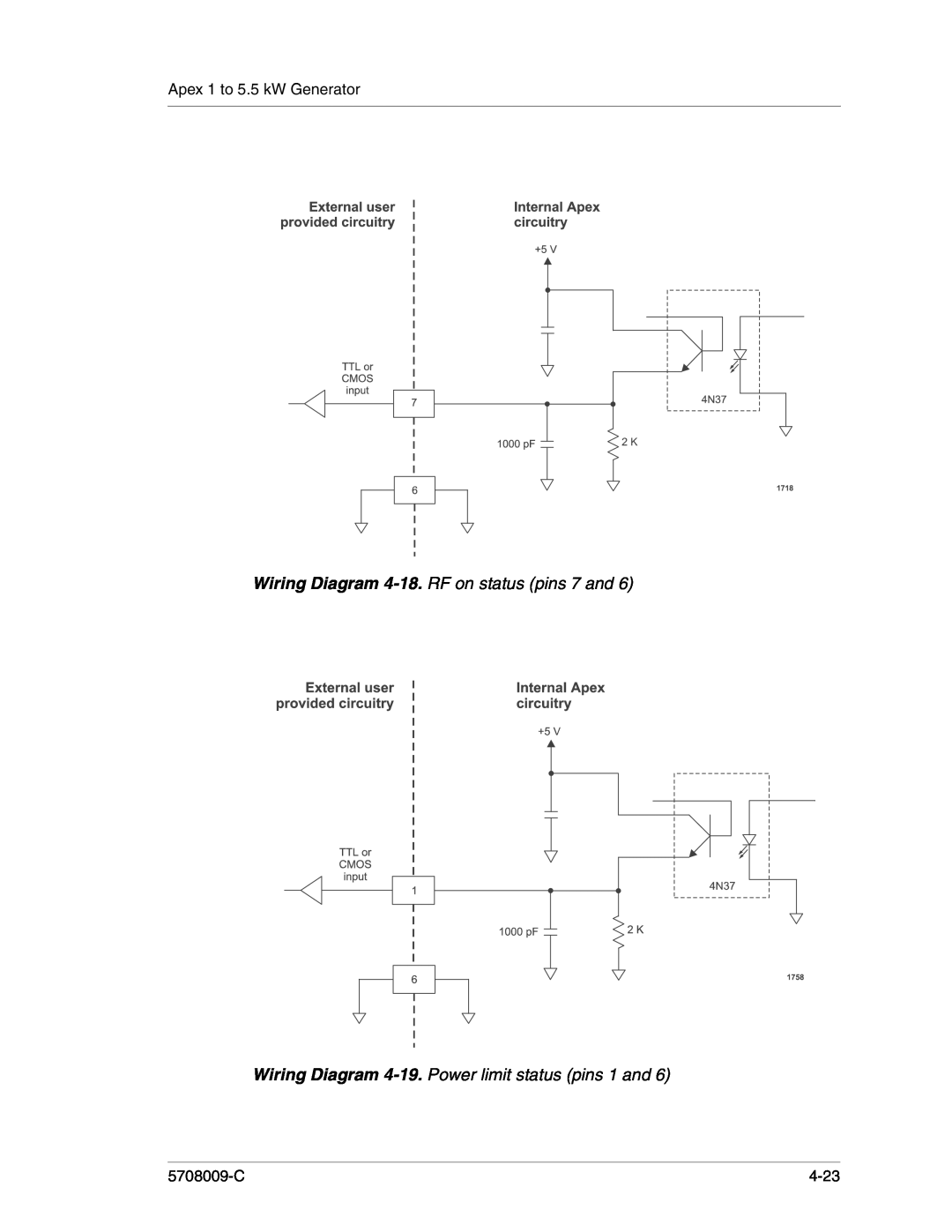 Apex Digital 5708009-C Wiring Diagram 4-18. RF on status pins 7 and, Wiring Diagram 4-19. Power limit status pins 1 and 