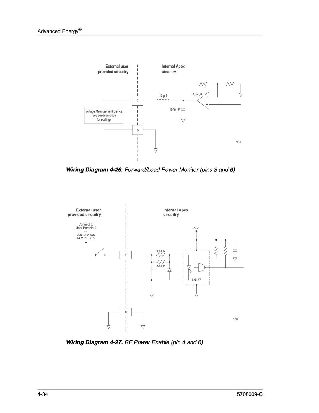 Apex Digital 5708009-C manual Wiring Diagram 4-26. Forward/Load Power Monitor pins 3 and, Advanced Energy, 4-34 