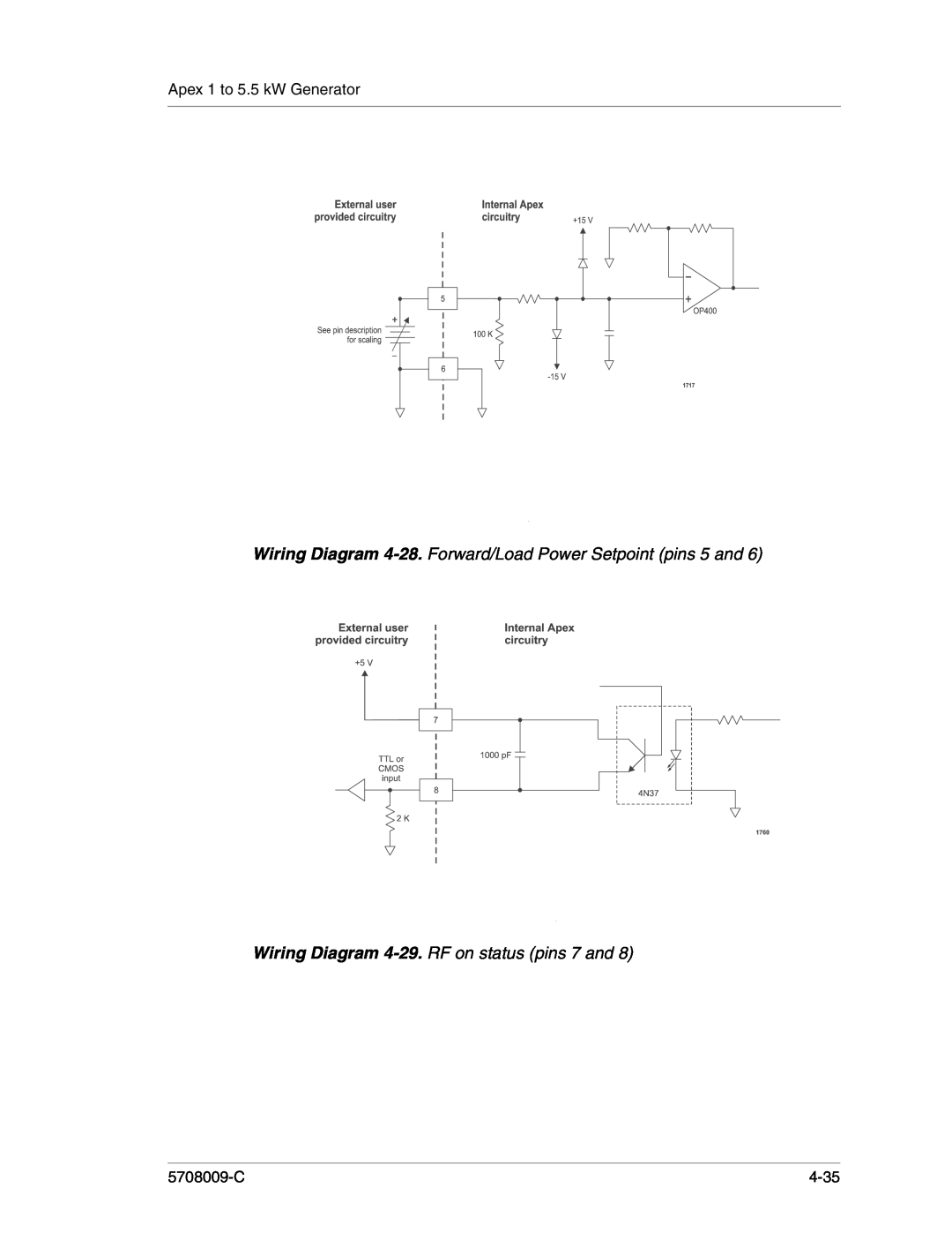 Apex Digital 5708009-C manual Wiring Diagram 4-28. Forward/Load Power Setpoint pins 5 and, Apex 1 to 5.5 kW Generator, 4-35 